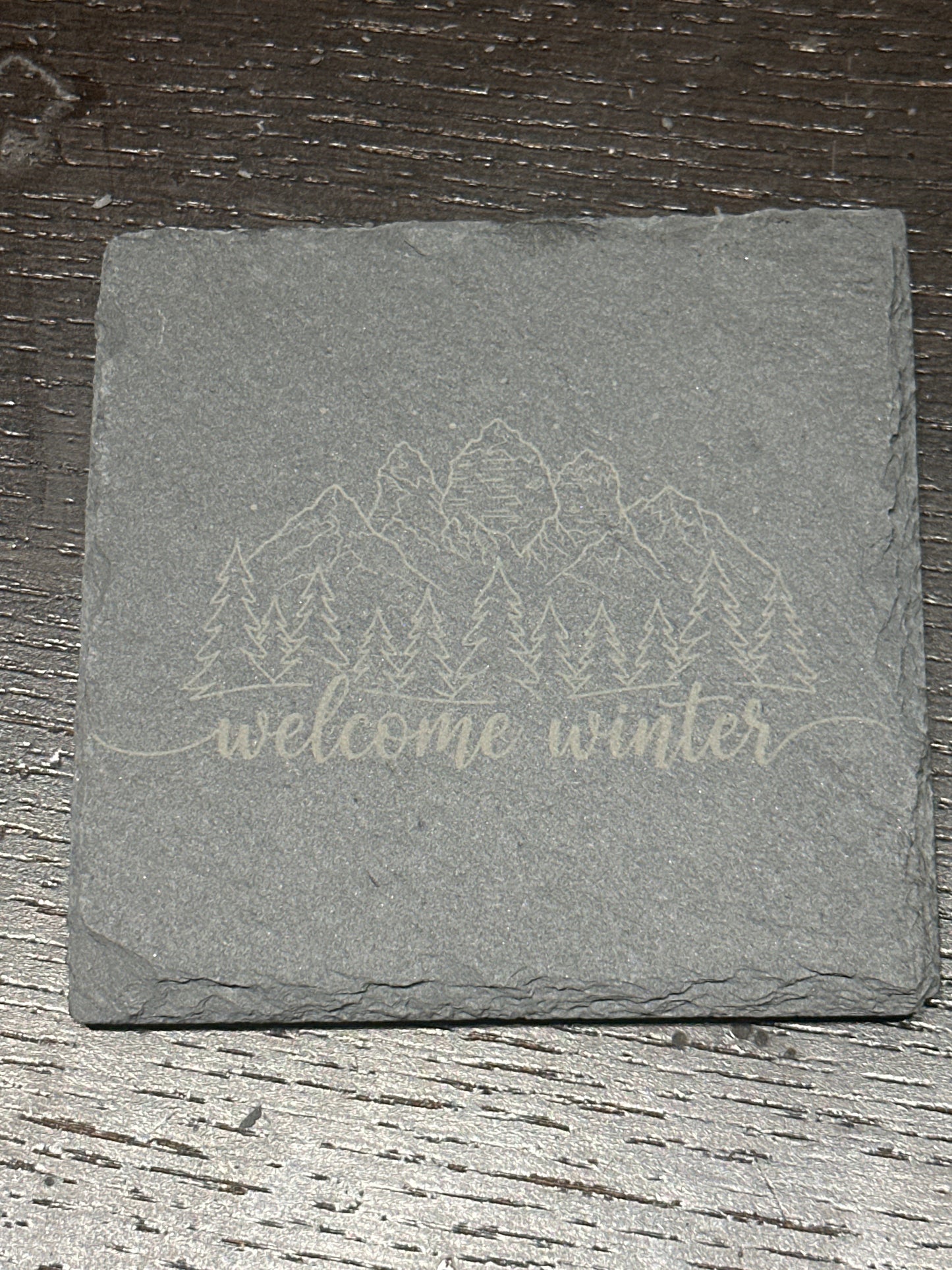 Welcome Winter-Three Sisters Mountains (slate coasters)-set of 4