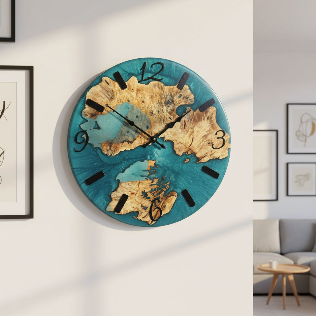 Custom 18” clock-Ocean and Buckeye Burl