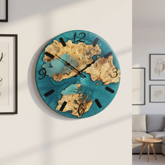 Custom 18” clock-Ocean and Buckeye Burl