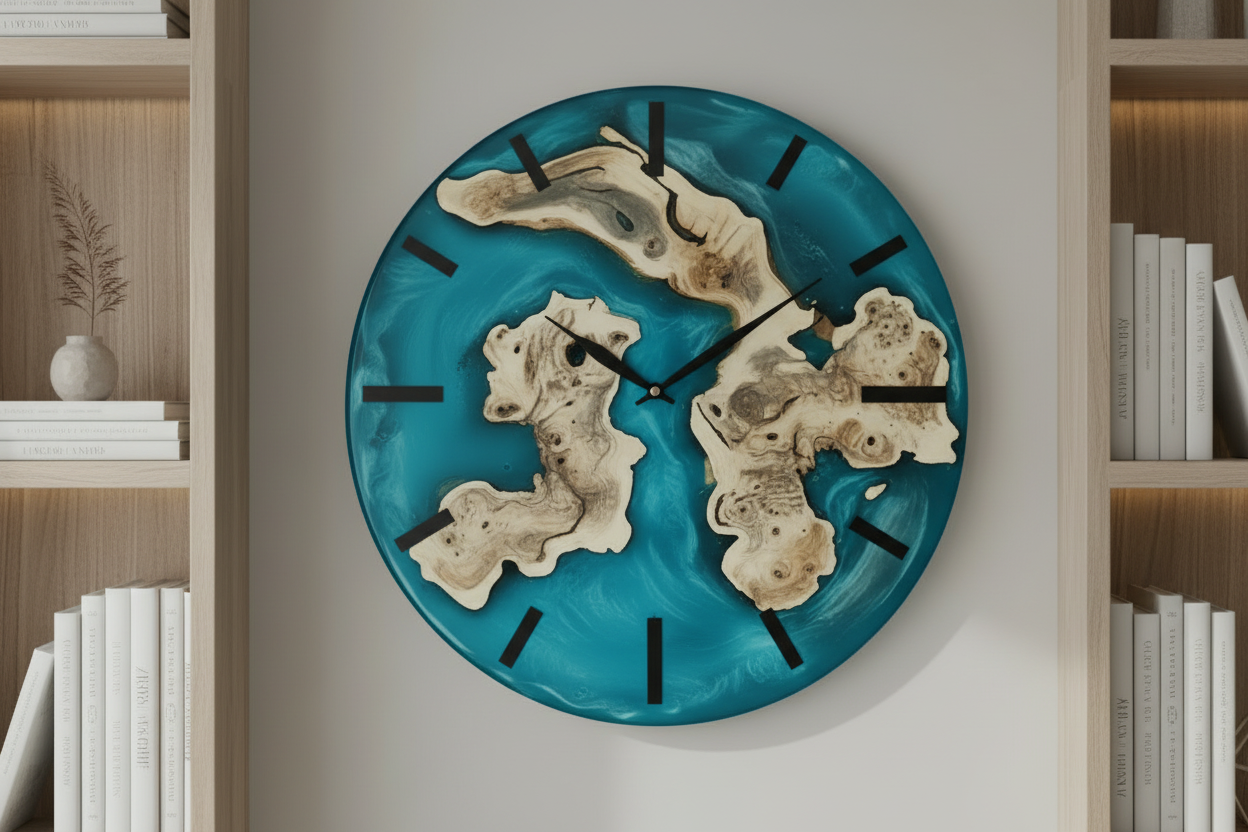 Custom 18” clock-Ocean and Buckeye Burl