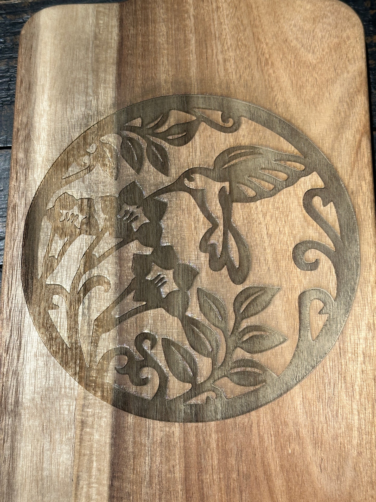 Hummingbird Acacia wood cutting board-laser engraved
