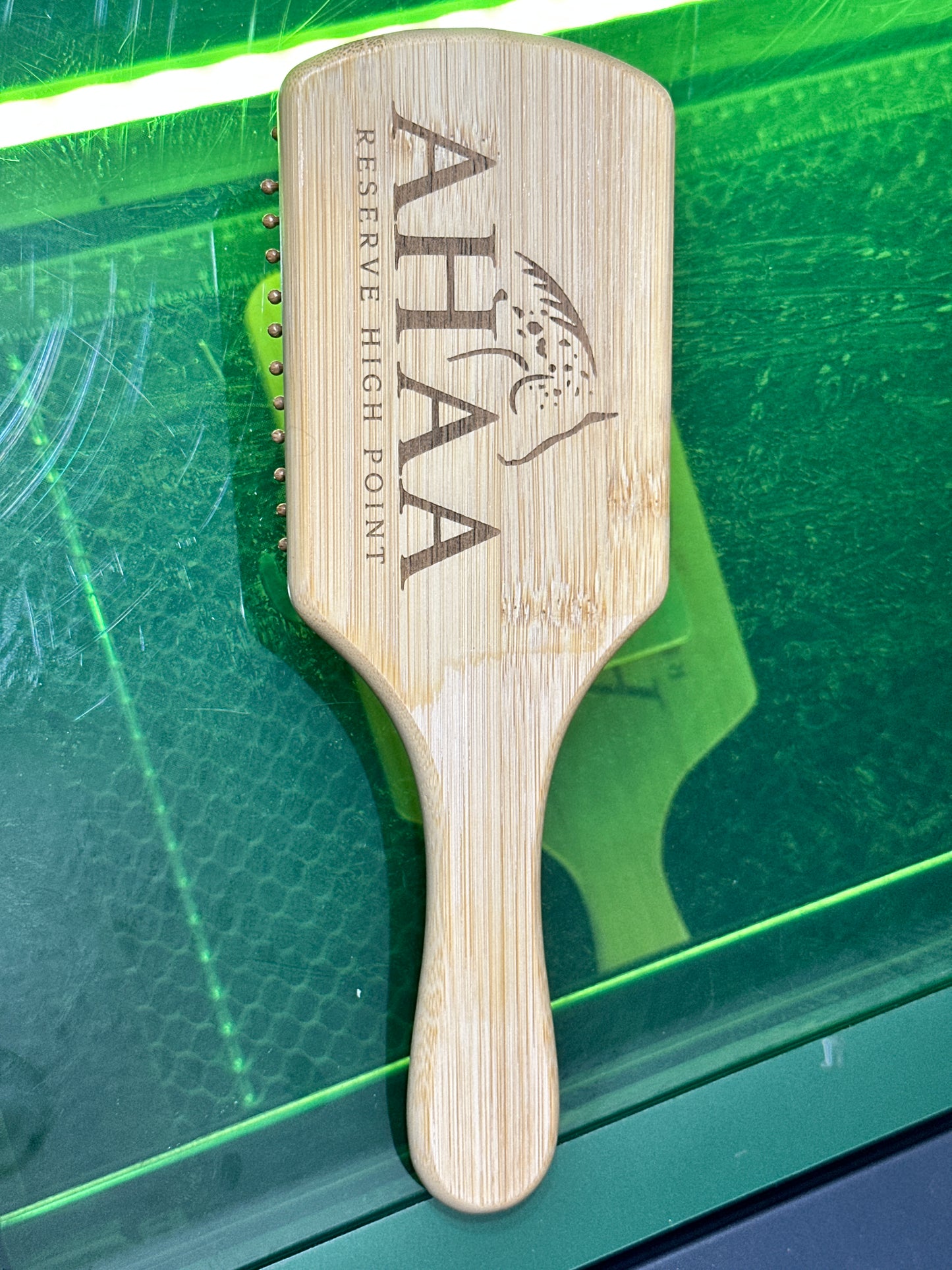 Appaloosa Association of Alberta custom branding on a hairbrush 